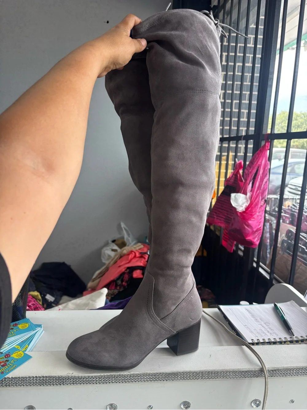Aldo Gray Suede Over-the-Knee Block Heel Boots